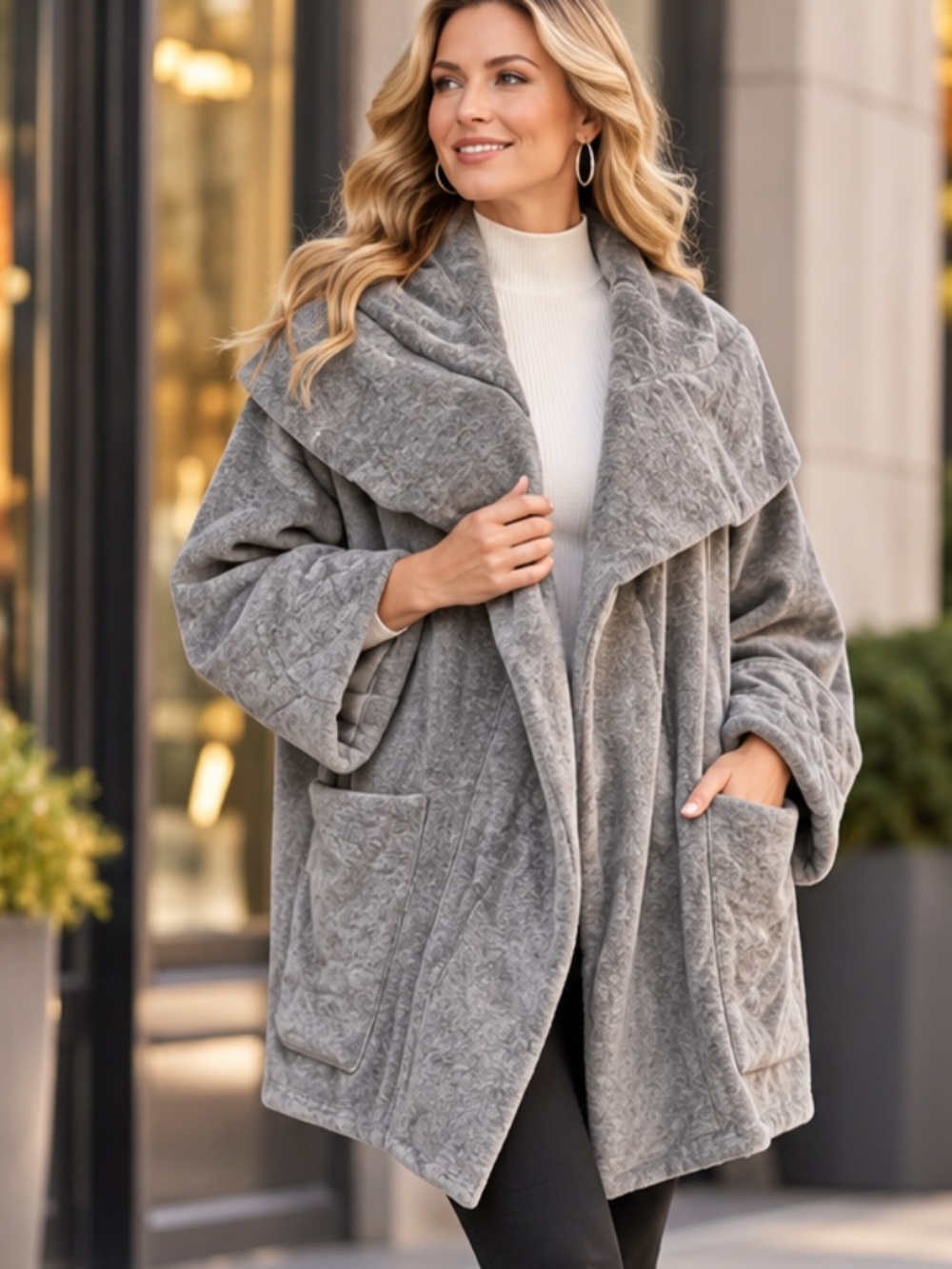 Marla Wynne Lounge Velour Draped Topper Jacket Gray XL NWOT